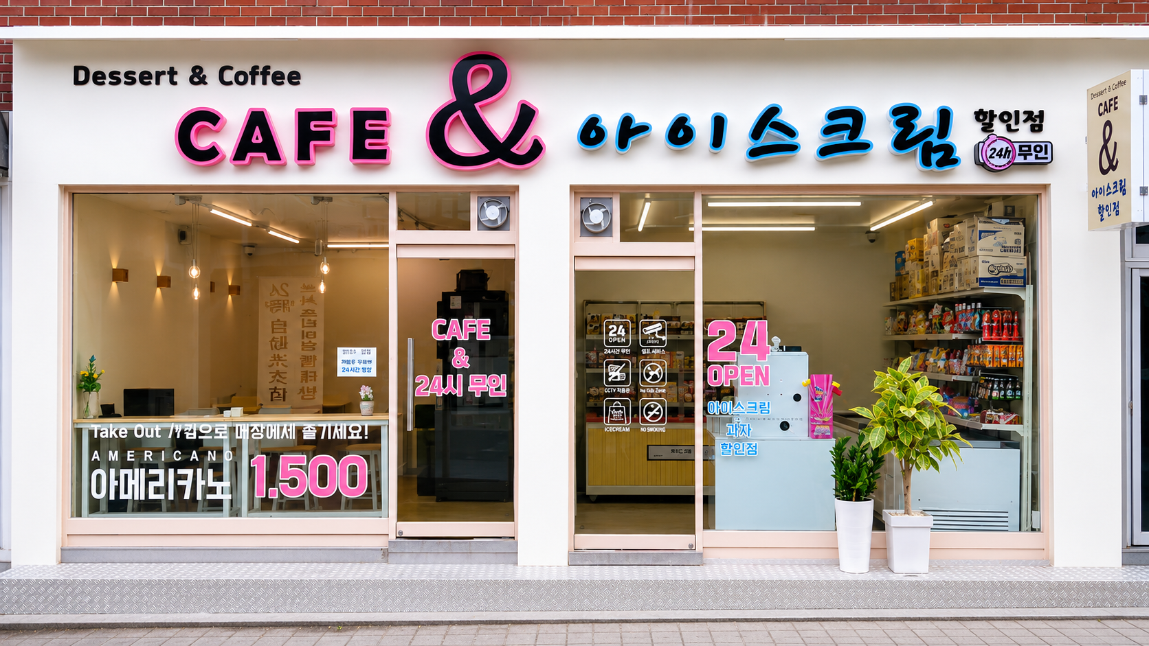 군자역 24시 무인카페 카페& 매장 외부 전경 - CAFE & 아이스크림 할인점 아메리카노 1500원